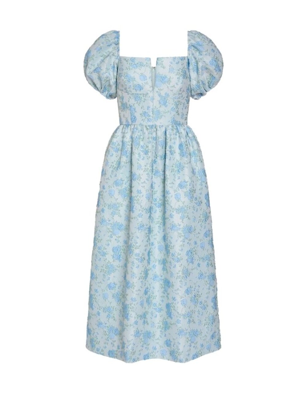 Lillian Cornflower And Mint Brocade Midi Dress